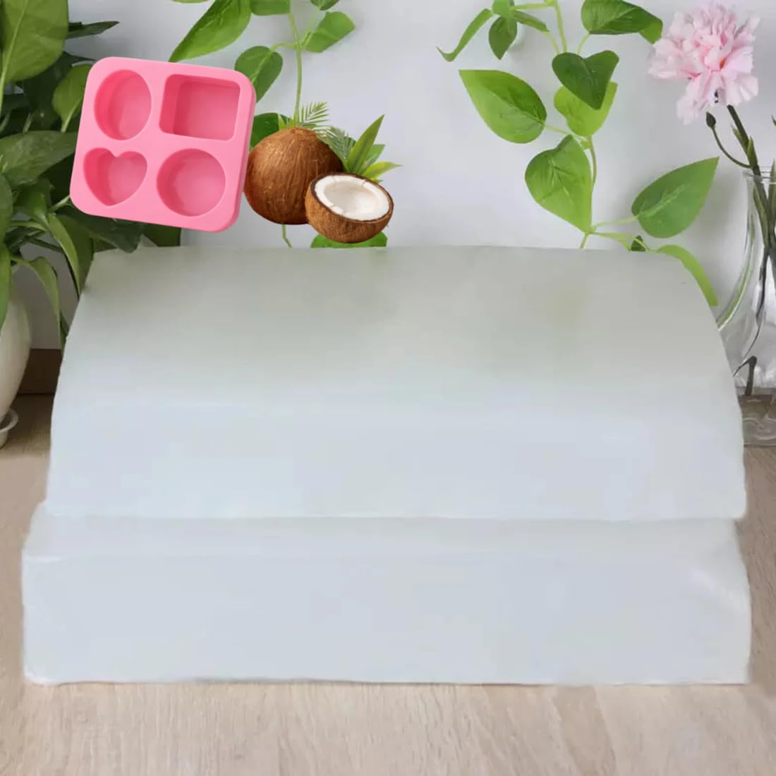 Natural Coconut Transparent Glycerin Soap Base 500gm With Siliconne Soap Mould Clar Melt Pour Base Smooth Texture For Handmade Bath Bars Paraben Free