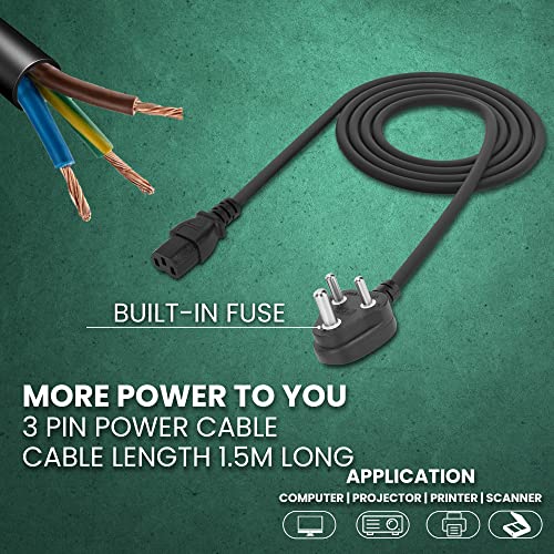 Computer Power Cord 1.5 MTS 3 Pin Adapter Heavy Duty Mira shaym