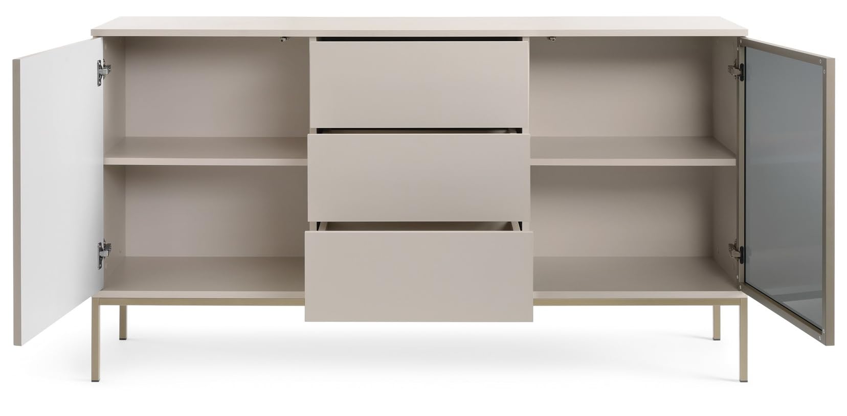 Daveno Kommode mit Lamellen, Beige, Wohnzimmer Kommode mit LED - Loft Stil, Sideboard 3-türig mit Schubladen - 154 cm breit