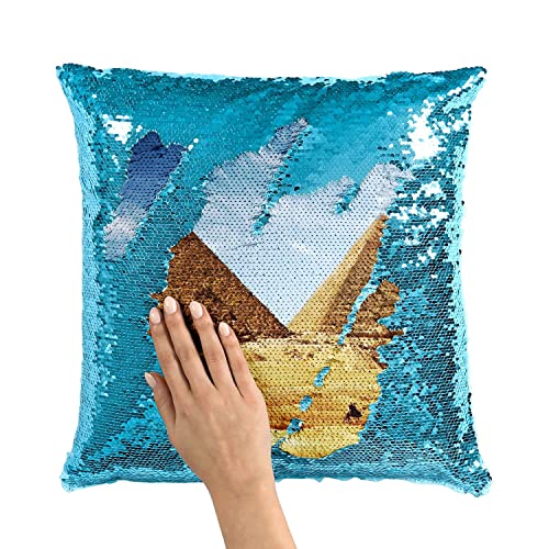 Coussin sequin turquoise Pyramides de Gizeh aux finitions prestigieuses - 3