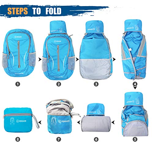 Image of ZOMAKE Ultra Lightweight Packable Backpack 25L, Foldable Hiking Backpacks Water Resistant Small Folding Daypack for Travel(Light Blue)