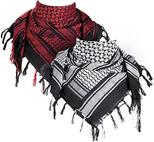 vkg Fashions Men's Pure Cotton Arab Shemagh Neck Wrap Arafat Keffiyah Desert Army Wear Head Scarf Stole (PACK OF 2) (Red and Black/White)-picture-53