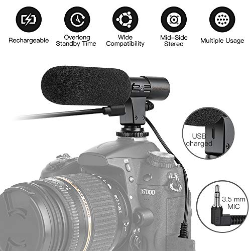 Rechargeable Camera Video Microphone SmilePowo Photography Interview Stereo Microphone MIC (3.5mm Interface)