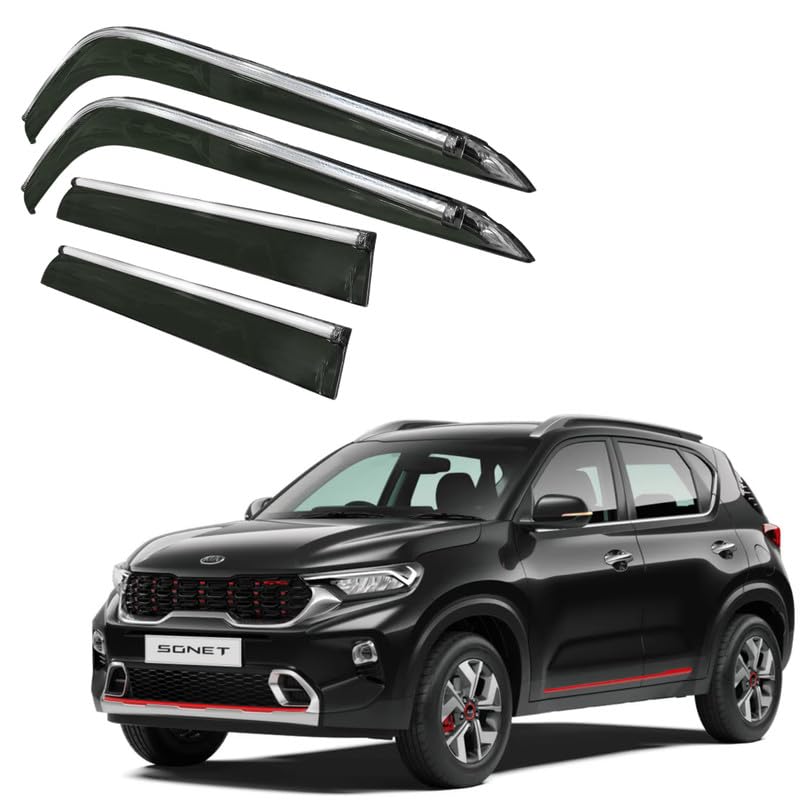 Image of CAR SAAZ Side Door Visors for SONET(2020-2022)(Set of 4Pcs)|Chrome Lined Rain Guards, Polycarbonate, Smoke Finish