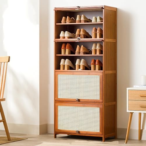 Shoe Storage Cabinet Cabinets Hallway Slim Cupboard Cupboards Hallways Slimline，Bamboo Shoe Storage Organizer, Space-Saving Rack for Hallway & Entryway, Stylish Shoe Shelf to Maximize Capaci