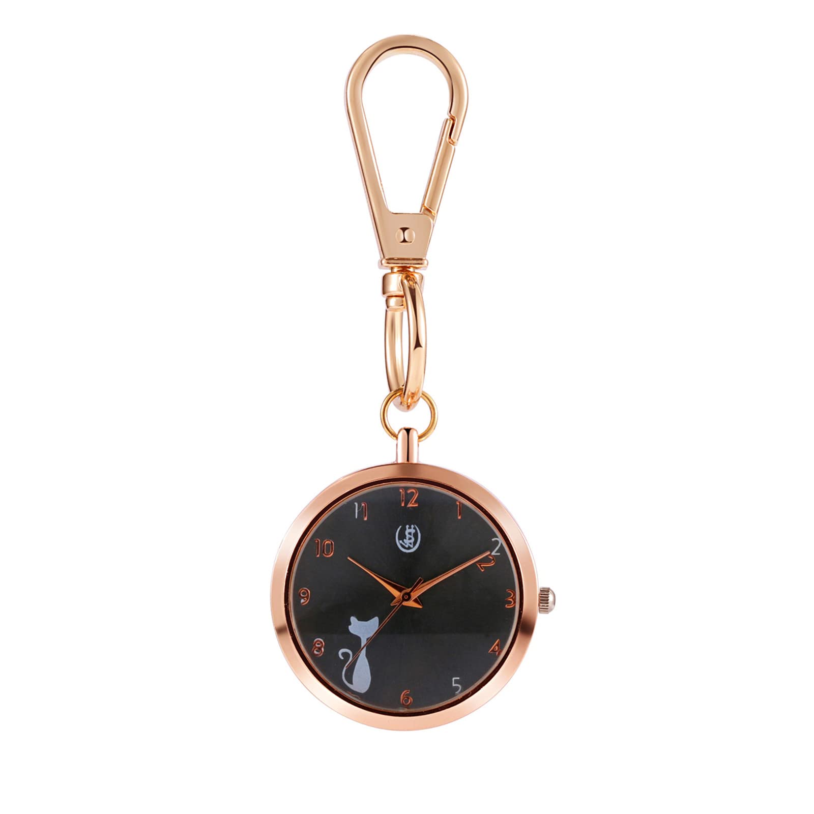 JewelryWe Nowość breloczek zegarek uroczy kot zwierzę brelok kwarcowy zegarek kieszonkowy FOB klips zegarek, dla mężczyzn kobiet, b, Nowoczesny