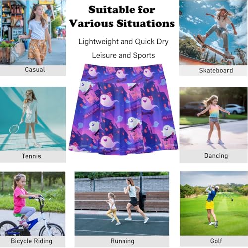 visesunny Girls Flowy Pleated Skirt Magic Cartoon Ghost Castle Tennis Golf Fashion Short Skorts for Casual Dance Outfit4