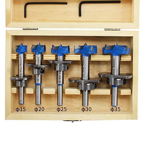 RanDal Set di punte da trapano da 5 pezzi Forstner 15 20 25 30 35Mm Troncatrice per coclea per legno Chiave esagonale Foro per la lavorazione del legno Sega per elettroutensili Blu - 1#