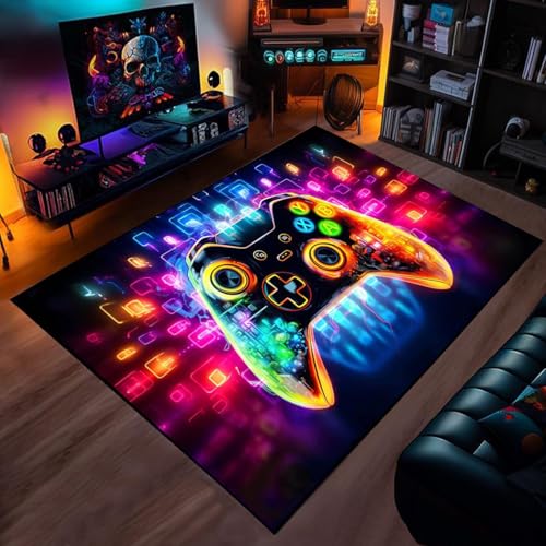 Alfombra de goma para videojuegos, 80 x 120 cm, antideslizante, protector de suelo, alfombra suave para mesita de noche para niños, sala de estar, decoración del hogar