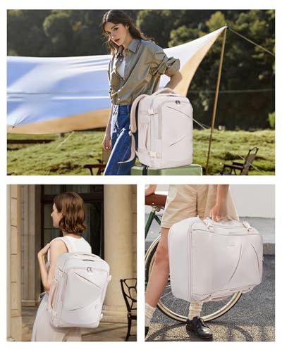 Image of ECOHUB 17 inch Small Unisex Travel Backpack United Airlines Approved 17x10x9 Friendly Suitcase Anti-Theft Lockable Zippers Style Personal Item Bag Travel Essentials with 12 Pockets Water Resistant, White