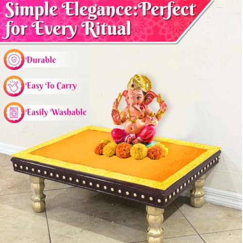 Image of Bhakti Lehar (14 x 26 Inch) Plain Orange Velvet Pooja Aasan for God Idol /Chowki Aasan Kapda Cloth for Temple Shelf Home Mandir, Ganesh Baithak and God Idol Sitting - Pack of 2
