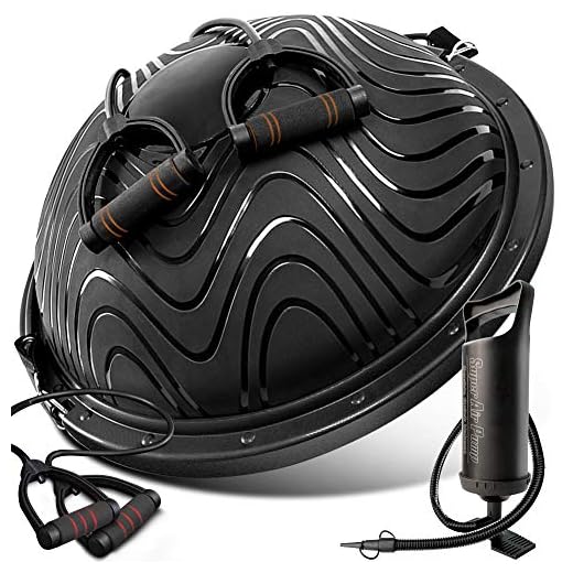 Exercise Ball-Balance Ball Half Yoga Ball with A Hand Pump and Two Pairs Resistance Bands, Balance Trainer Stability Workout Balls Home Fitness Equipment for Strength Exercise, Physical Therapy & Gym