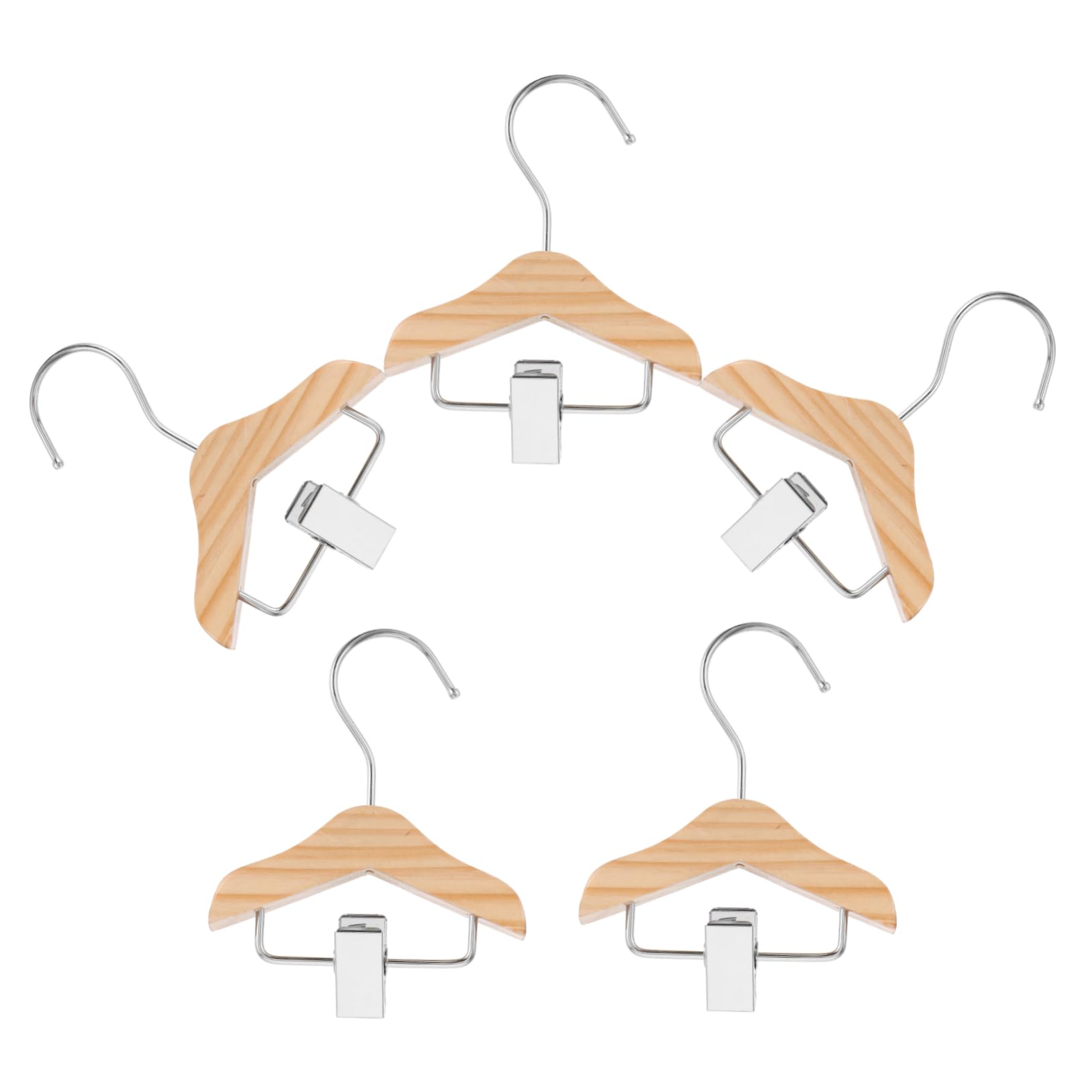 CHILDWEET 5pcs Mini Wooden Clothes Hangers with Pants Clip Space Saving Nursery Hangers for Outfits Solid Wood Design for Organized Closet Storage