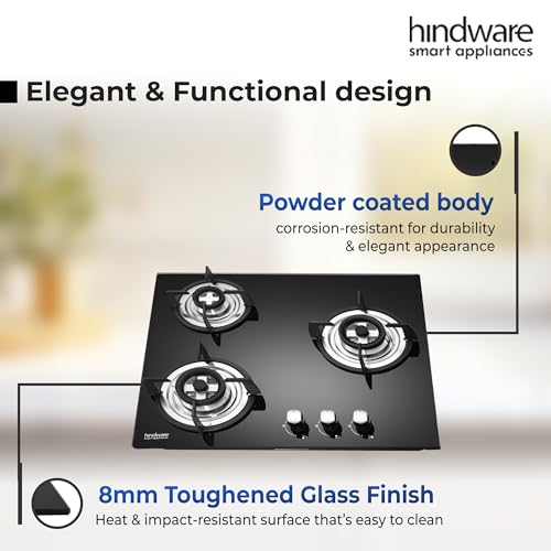 Hindware Smart Appliances | KA Hob Nora Plus | Kitchen Hob | Designer Brass Burners | Auto Ignition | SS Drip Tray | Cast Iron Pan Support | (3... - Image 4