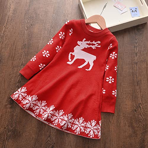 Girls Christmas Sweater Dress Kids Long Sleeve Knit Sweater Dress Reindeer Snowflake Knitted Dresses Fall3