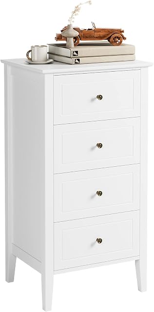 FOREHILL Bedroom Chest of Drawer 4 Dresser White Storage Cabinet Floor Stand Storage Organiser Unit Wooden for Living Room Hallway 50x40x95cm