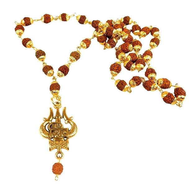 Malas Collections Brown Beads Rudraksha Mala God Lord Shiva Mahadev Bolenath Mahakaal Om Trishul Shiv With Damru Locket Pendant Necklace-image-39