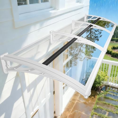 NacstarHome Auvent Marquise de Porte Exterieur, 60x80cm Toit Abri Auvent de Porte d'entrée Fenêtre Terrasse en Polycarbonate Massif Transparent Panneau,...