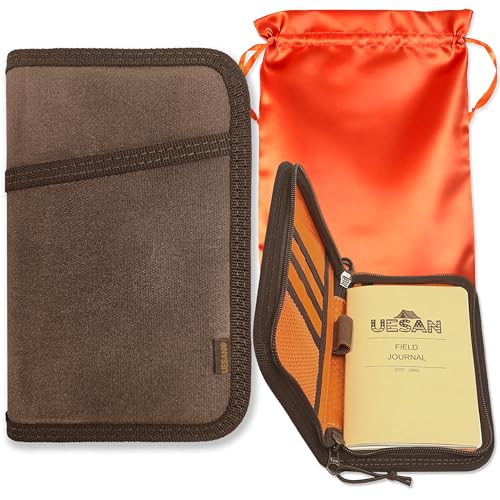 Waxed Canvas Pocket Journal Cover for 3.5 x 5.5 Notebooks Zippered Field Notes Wallet with Pen Holder Water-Resistant Organizer for Travel Work & Everyday Carry