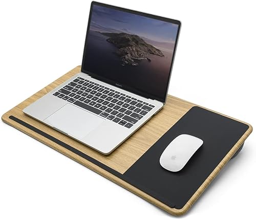ergomi Escritorio portátil de bambú para oficina en casa con cojín suave, soporte de muñeca, doble cara, bandeja de cama de madera para computadora