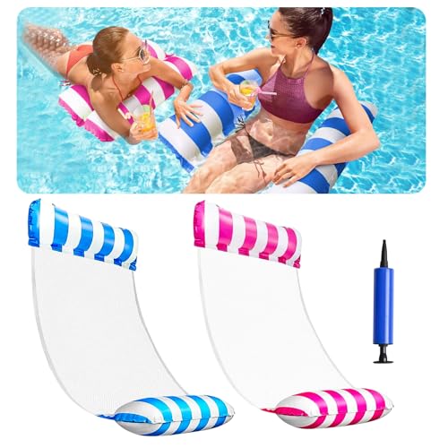 2 PCS Piscina Hamaca de Agua con 1 Bomba de Aire,4 en 1 Colchoneta Piscina Adultos,Hamaca Inflable de Agua Flotante,Hamaca Flotante Inflable,Hinchables para Piscina,Juguetes Piscina Playa