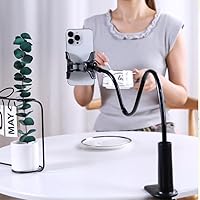 Supporto pigro per telefono cellulare, clip supporto per telefono cellulare da letto, supporti per telefono con braccio lungo regolabile a collo d’oca fai da te, staffa pigra con clip e morsetto per