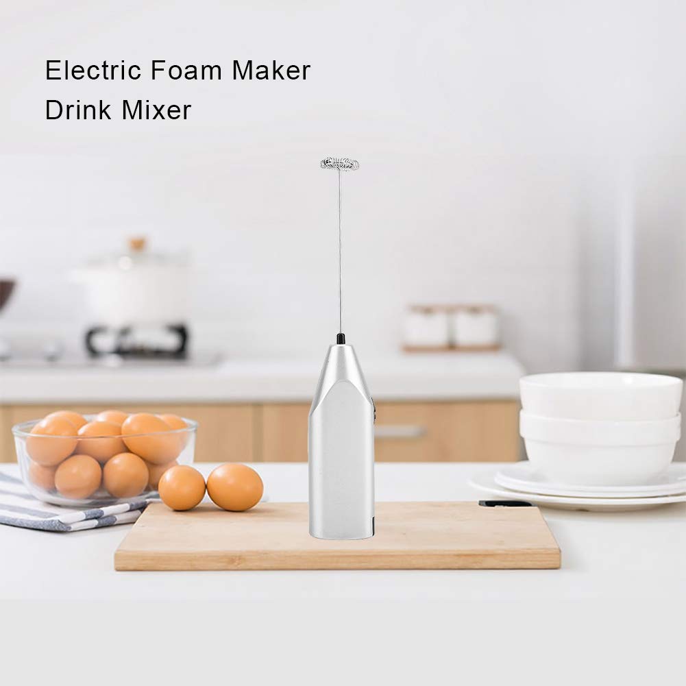 Stainless Steel Milk Frother, Handheld Drink Mixer Egg Beater with Electric Coffee Mixer for Foaming Coffee Latte Milk Hot Chocolates(Silver)