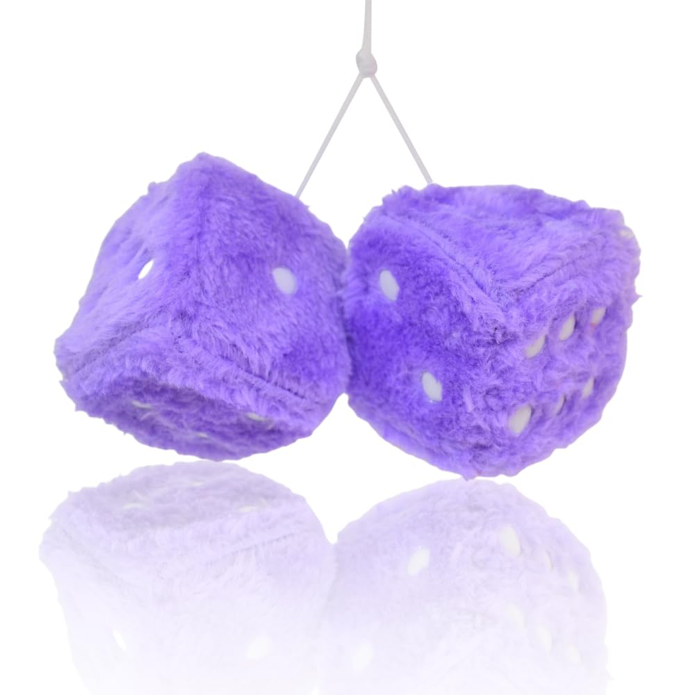 Mioyoow Purple Fuzzy Plush Dice, Universal Fashionable Car Square Decoration Easy To Install Dice Car Hanging Furry Dice With Dots For Car Rearview Mirror
