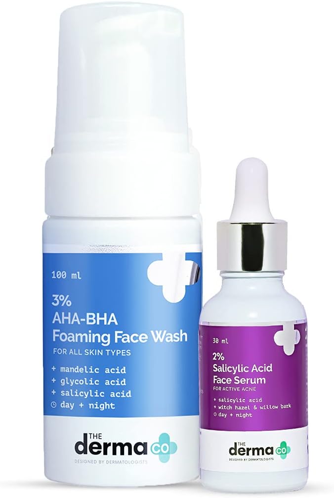 The Derma Co Bye Bye Acne Combo - 3% AHA-BHA Foaming Face Wash (100 ml) + 2% Salicylic Acid Face Serum (30 ml)
