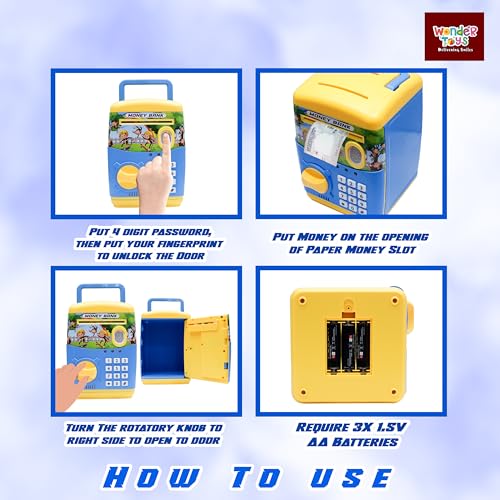 Image of Wonder Money Bank ATM for Kids & Adults | Fingerprint Sensor Electronic Lock & Unlock | Piggy Bank with Sound & Music | Great Gift for Kids (Blue & Yellow)
