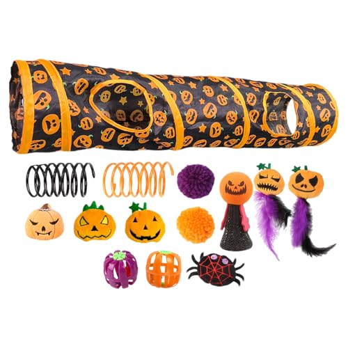 折りたたみ可能な猫トンネルのおもちゃ - インタラクティブな吊り下げボールを備えた折りたたみ可能なプレイチューブ、退屈な屋内猫のためのアクティビティトンネル、子猫、ウサギ、モルモット、フェレット、小さなペット|ポータブルプレイハウス