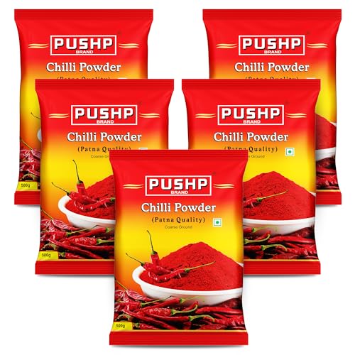 Image of PUSHP Brand Red Chilli Powder 500g, Lal Mirch Powder with natural Oils | Patna Quality Lal Mirchi Powder (Pack Of 5) | Perfect for Cooking, Pickles, Gravies & Traditional Indian Dishes