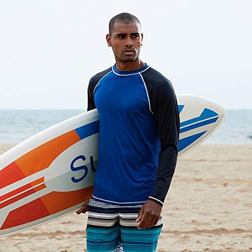 Men's Long Sleeve Rash Guard Swim Shirts Upf 50+ Sun Protection Spf Uv T-Shirts For Fishing Hiking Running Surfing (Blue-Grey, M) #TOP3