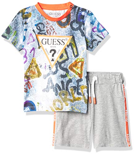 GUESS Baby Boys Sleeve Allover T-Shirt and Terry Short Set, Astract Print Multicolor, 6/9M