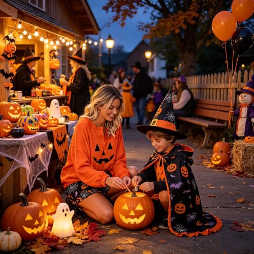 Image of Roshop Halloween Pajama Women's Pumpkin Matching Top & Shorts Loungewear Set