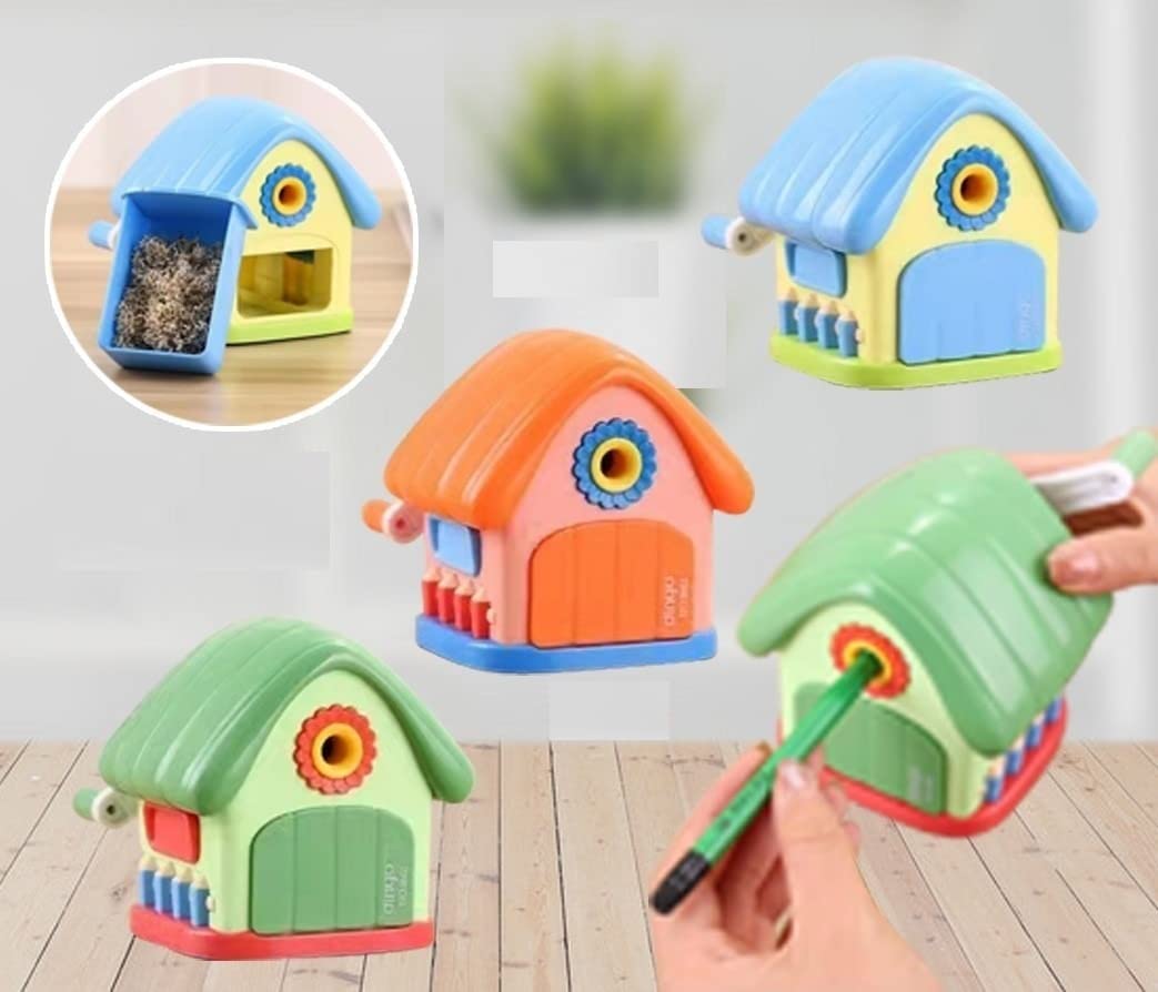 TEMSON Sharpener for Kids - House Shaped Pencil Sharpener, Table Sharpener Machine – Stationary Gifts for Kids, Sharpener for School (8602) (Green)
