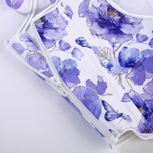 Image of Scarlet Darkness Women's Underbust Corset Top Renaissance Medieval Lace-up Boned Fairycore Pirate Corsets White Purple Floral Size 12