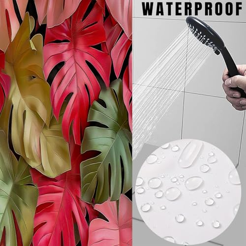 Rideau de douche Monstera rouge 150x180 cm avec crochets