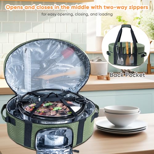 Image of Insulated Slow Cooker Carrying Bag for 6-8 Quart CrockPot and Hamilton Beach Slow Cooker with See-thought Window, Portable Carrier Case with Adjustable Band and Accessory Pocket