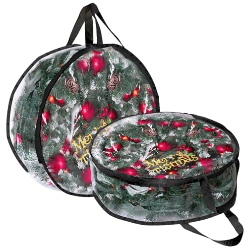 2Pcs-Christmas-Wreath-Storage-Container-Clear-PVC-Bag-for-24-Inch-Wreaths-Waterproof-Dustproof-for-Garland-Christmas-Decorations-Black 2Pcs Christmas Wreath Storage Container, Clear PVC Bag for 24-Inch Wreaths, Waterproof Dustproof for Garland & Christmas Decorations (Black) - Image 1