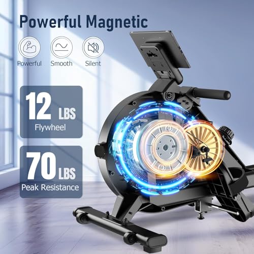 Rowing Machine, MOSUNY Ultra-Quiet Magnetic Rowing Machines for Home Gym with 16/32 Level Resistance & App Support, Upgrade Smooth Double Glide System, 350LBS Capacity Foldable Rower with LCD Monitor - Image 3