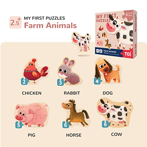 Image of TOI 6 Packs Large Piece Toddler Jigsaw Puzzles for Kids Ages 2-4 - Farm