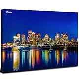 Boston Wall Art Colorful City Night View Picture Photo Prints Study Office Wall Decor USA Cityscape Buildings Canvas Painting Nature Skyscraper Poster Artwork for Living Room Home Decorations 12x16”