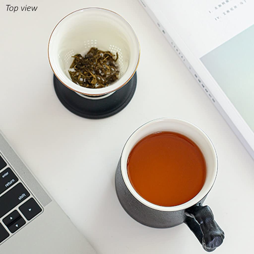 MTFBQ Tasses à Thé en Céramique Réutilisables avec Cafetière Et Couvercle, Tasses à Thé avec Poignées Intéressantes, Tasses à Thé 3 Pièces, Tasses à Thé De Bureau, Cadeaux pour Les Amateurs De Thé