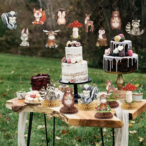 Image of Woodland Animals Baby Shower Decorations Welcome Baby Banners Woodland Hanging Swirls Honeycomb Centerpieces Forest Animals Party Decorations for Birthday Gender Reveal Party Decor
