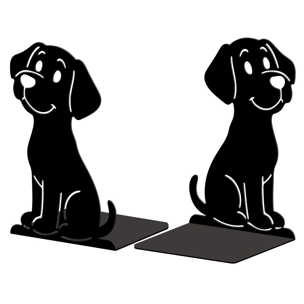Peacoblue Metal Bookends for Shelves, Modern Decorative Heavy Duty Study Book Ends Stoppers for Office, Desk, Shelf, Room 5.3"x4.3"x7.9" Cast Iron Simple Tall Bookends 1 Pair (Cartoon Dog)
