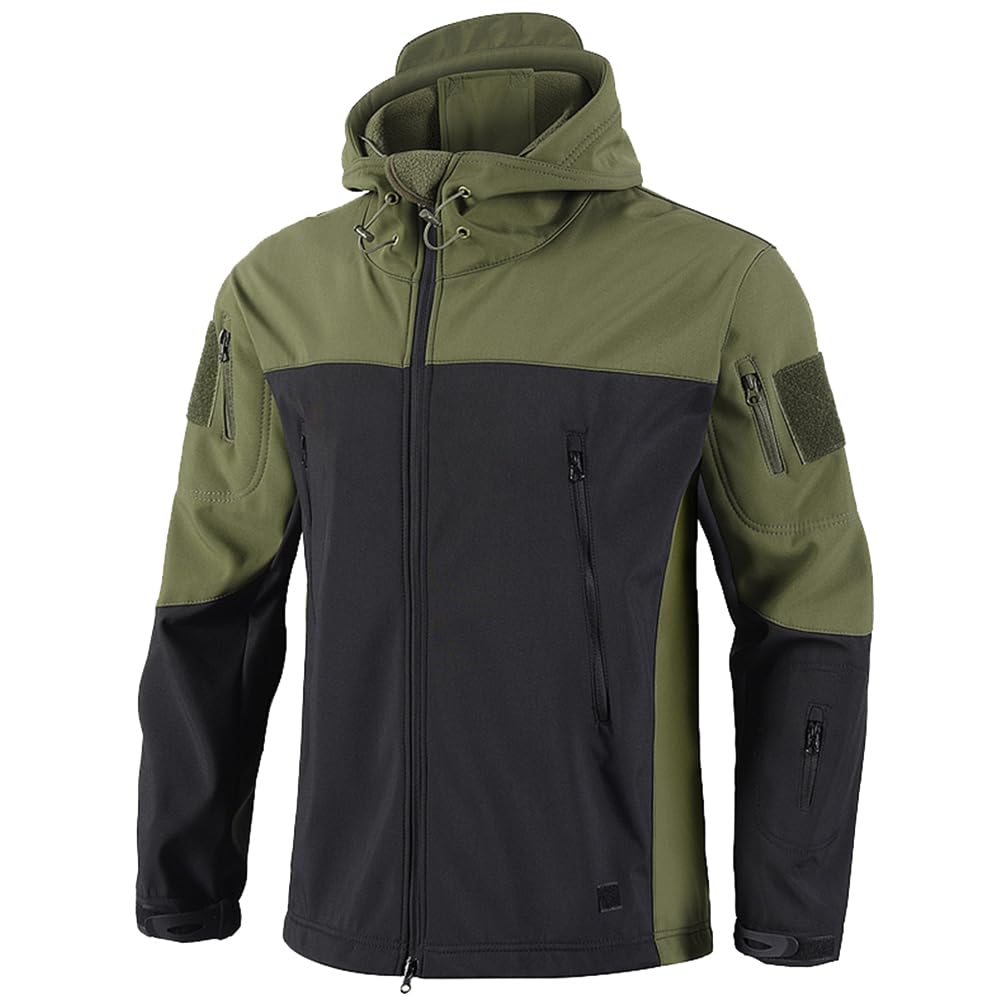 Homme Veste Militaire avec Capuche Polaire Imperméable Veste Tactique d'Hiver avec Poches pour le travail, la pêche, la chasse et l'escalade