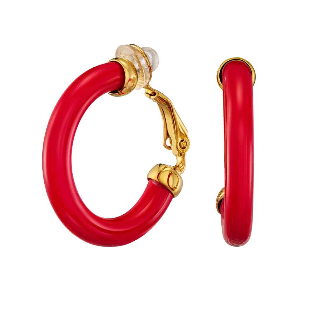 Traveller Ohrclip Creolen - Damen - Ø 25mm - Resin Rot - 22kt vergoldet - 157716