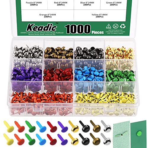 Keadic 1001Pcs 2 Styles 10 Colors Mini Paper Fasteners Brads With Storage Case, Round/Mushroom Metal Brad Split Pins Pastel Brads For Diy Crafts Scrapbooking Embellishment Supplies(8 X 14Mm, 8 X 15Mm) #TOP5