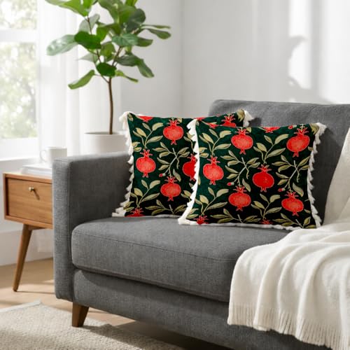 Image of STITCHNEST 'Little Meadow Series' Tassled Cushion Cover | Set of 2 | Floral Cushion Cover 16 inch x 16 inch